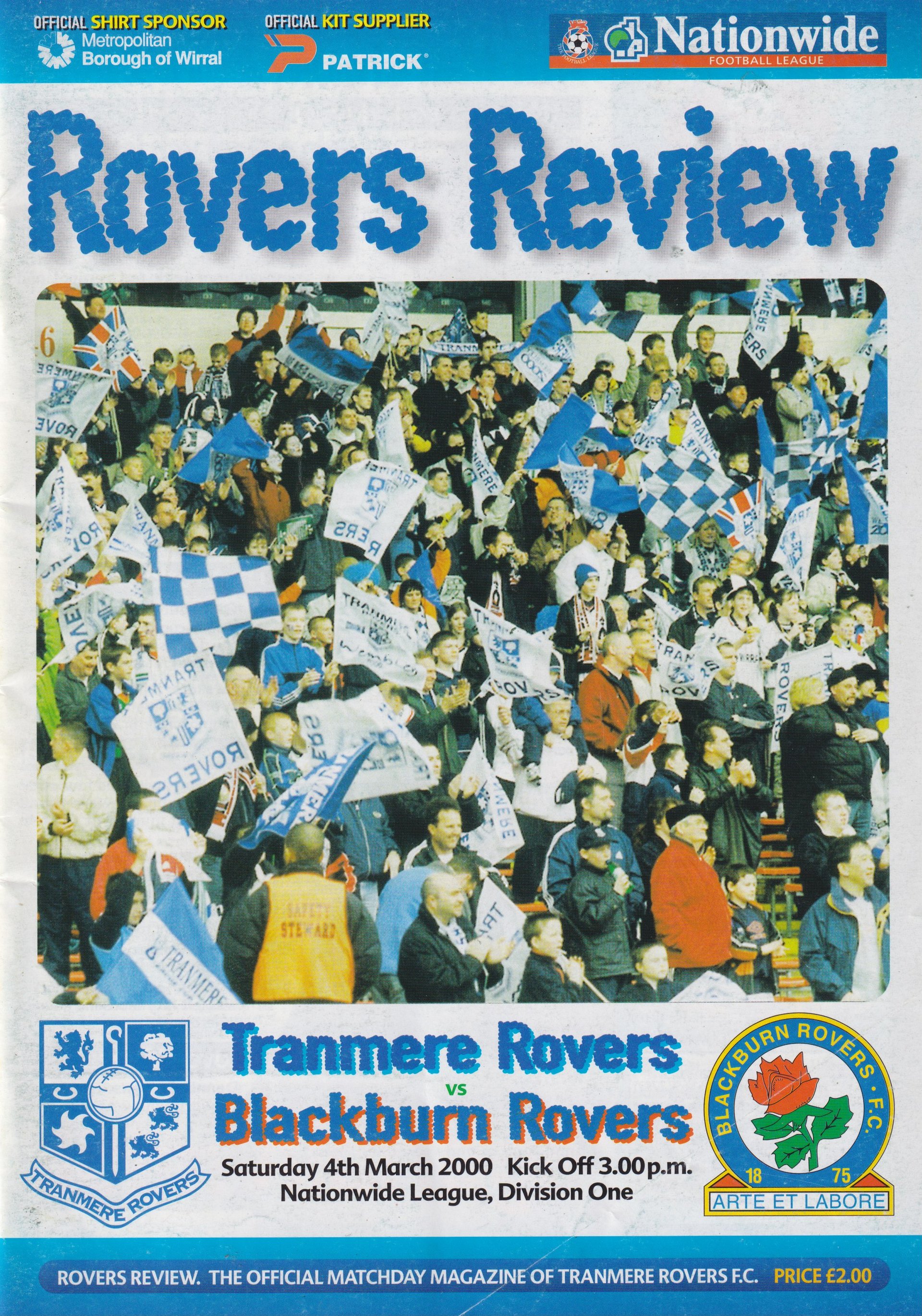 Tranmere Rovers v Blackburn Rovers match programme